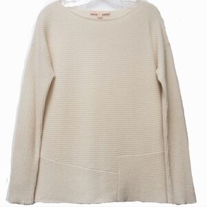 WYTHE NY Ivory 100% Cashmere Ribbed Oversized Drop Shoulders Sweater Size XS